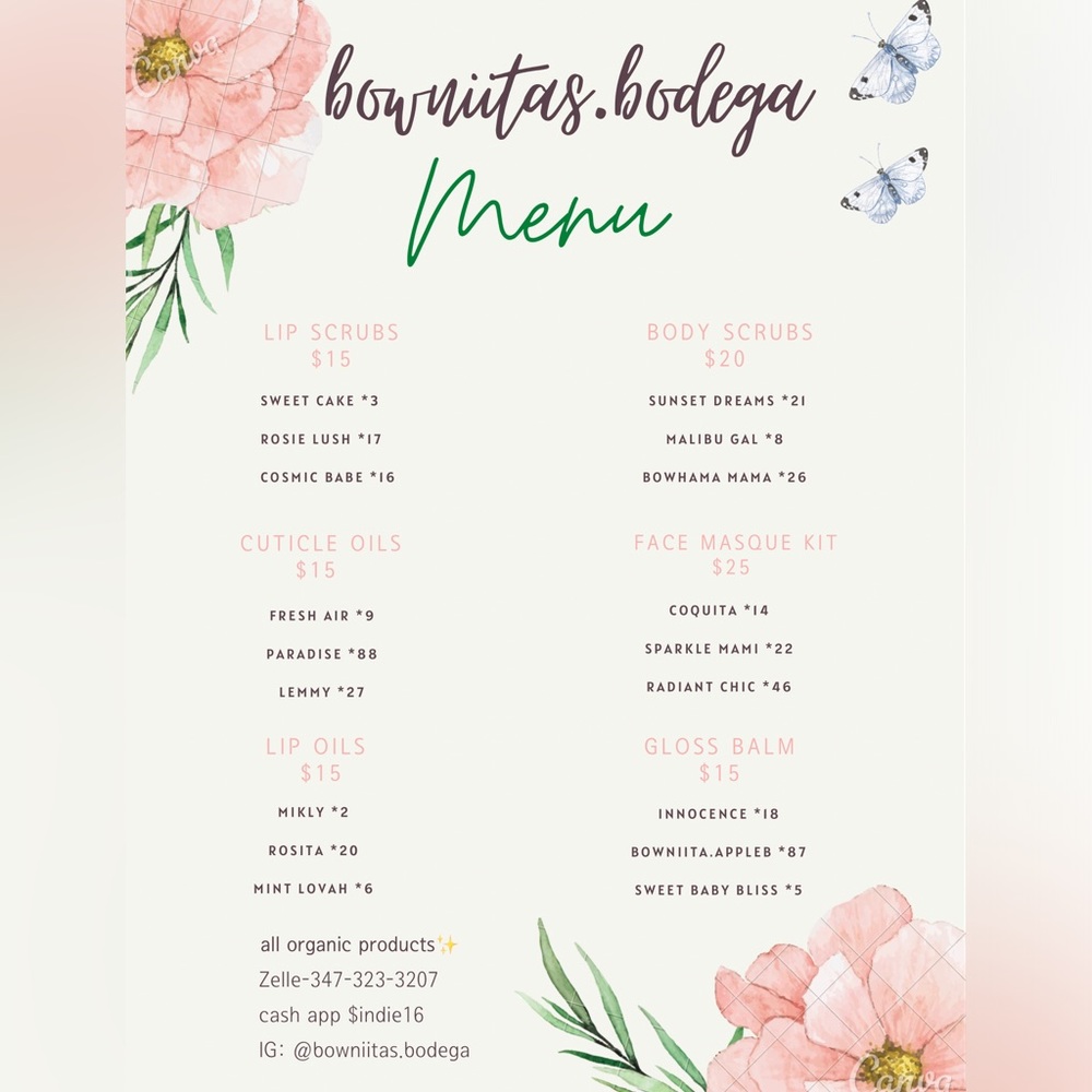 Homemade lip gloss, lip scrubs, cuticle oils, body scrubs, and face masque!!!